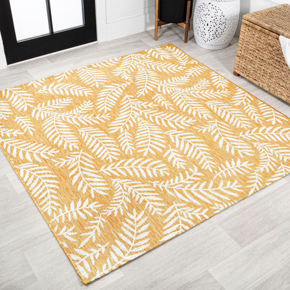 Nevis Palm Frond Indoor/Outdoor, Yellow/Cream, 5' Square