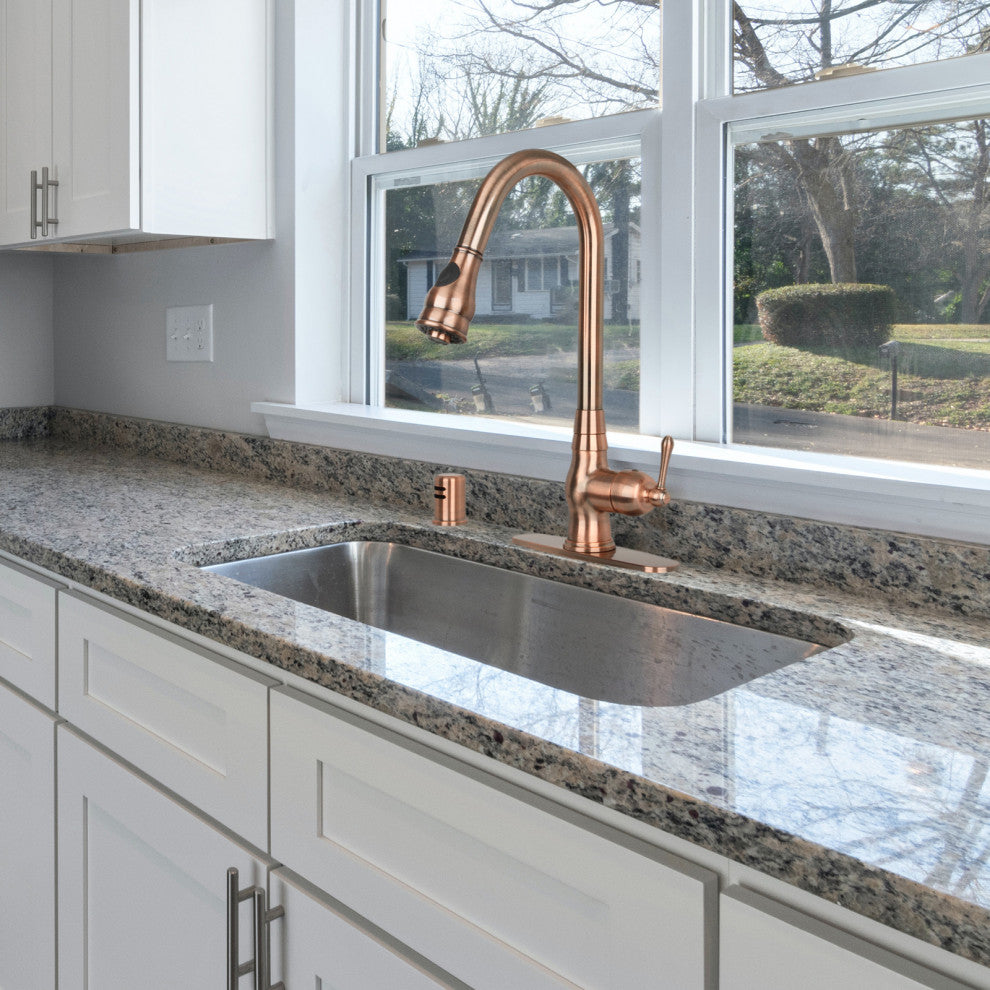 Pull Down Kitchen Faucet With Deck Plate, Single Level Solid Brass Sink Faucets,