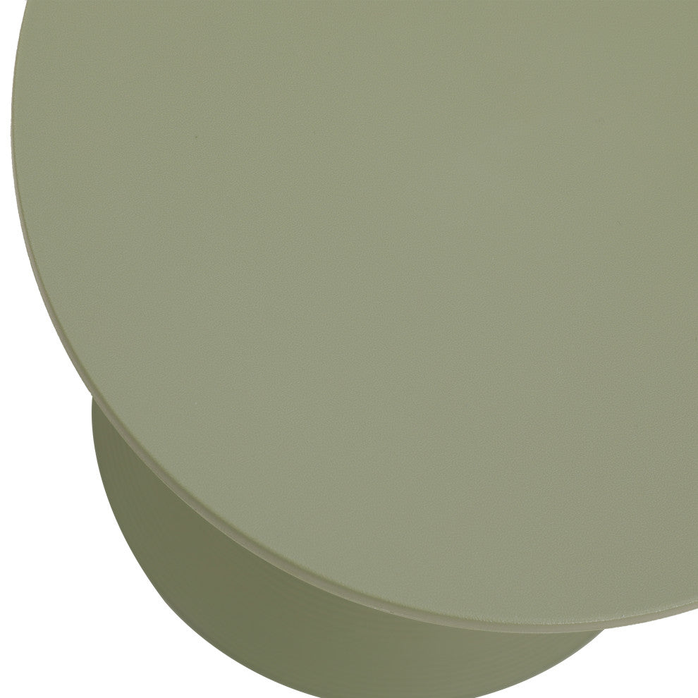 Round Side Table in ABS Plastic Ribbed Design End Table with Removable Lid, Olive Green