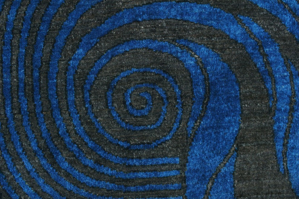 Aria Fine Chobi Omorose Blue and Black Rug, 10'3x13'9