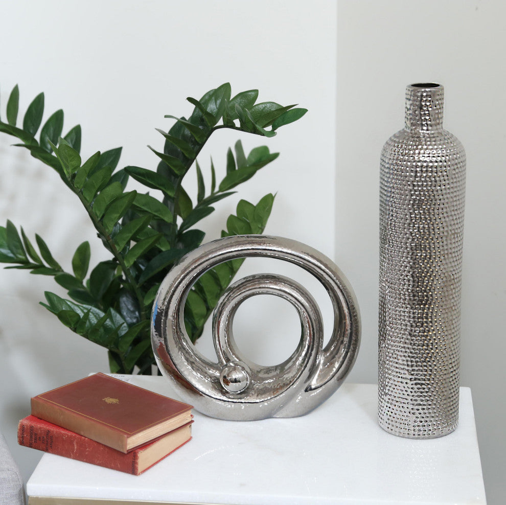 Ceramic Figurine, Polished Chrome, 12.25"x4"x10.75"