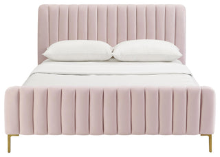Angela Velvet Upholstered Bed, Blush, Queen