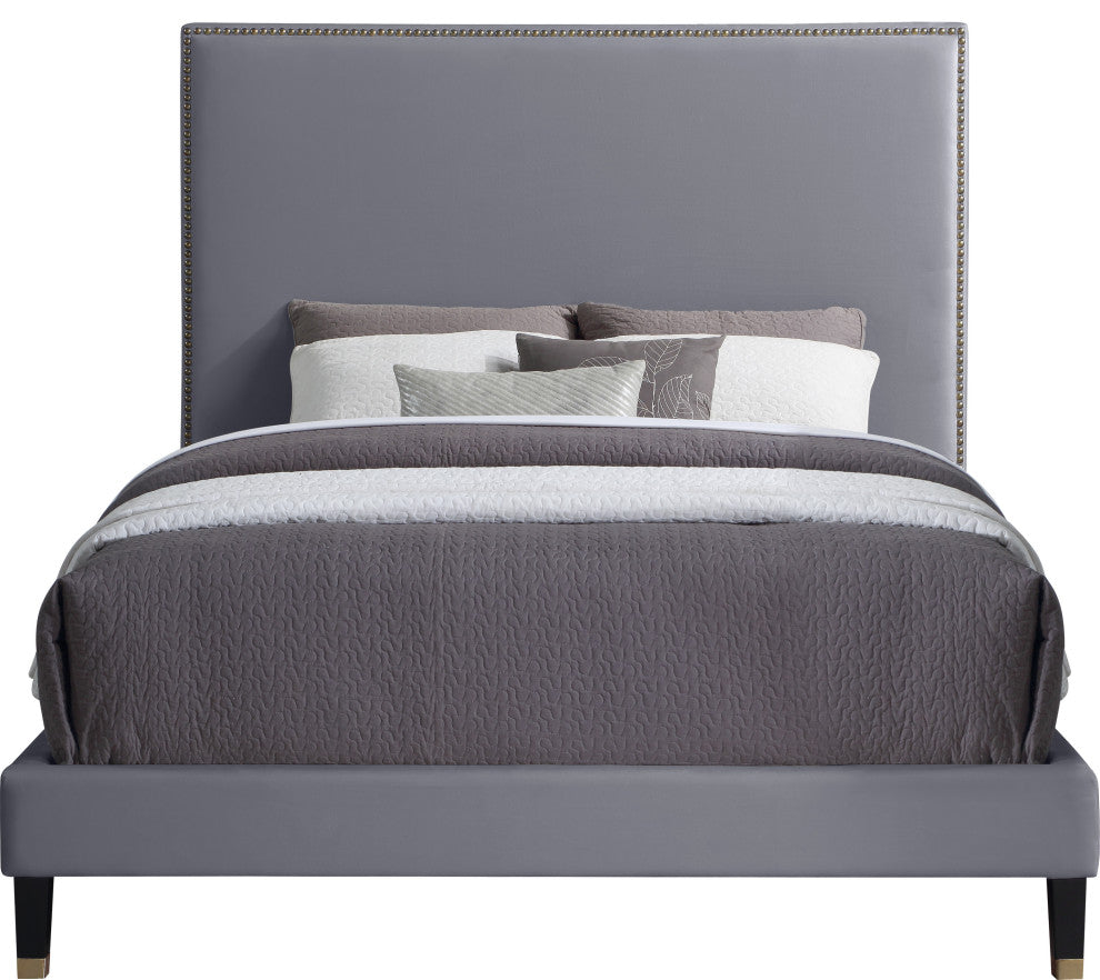 Harlie Velvet Upholstered Bed, Gray, Full