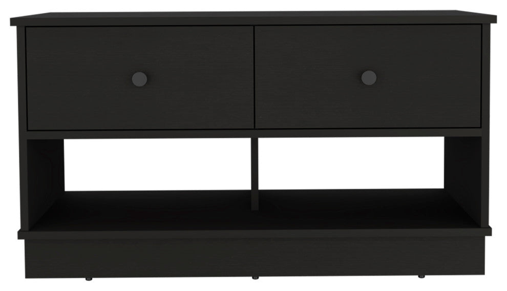 Tulip Storage Bench with 2 Drawers and 2 Open Shelves, Black