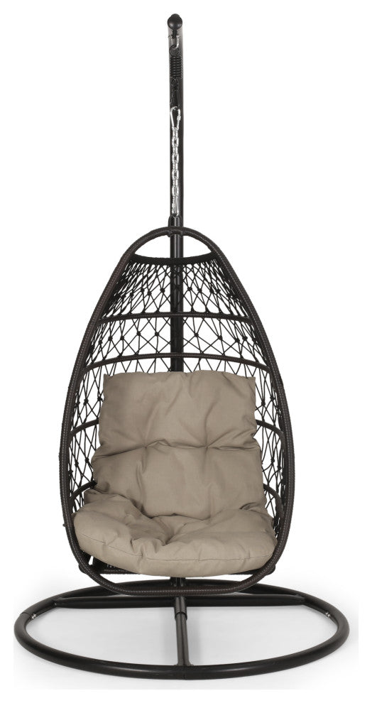 Coloma Outdoor Wicker and Rope Foldable Hanging Chair With Stand, Multibrown/Tan