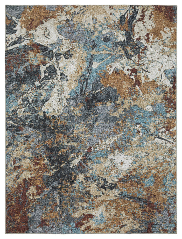 Sasha Abstract Earth Machine Washable Rust/Blue Area Rug Mat 7'6" x 10'