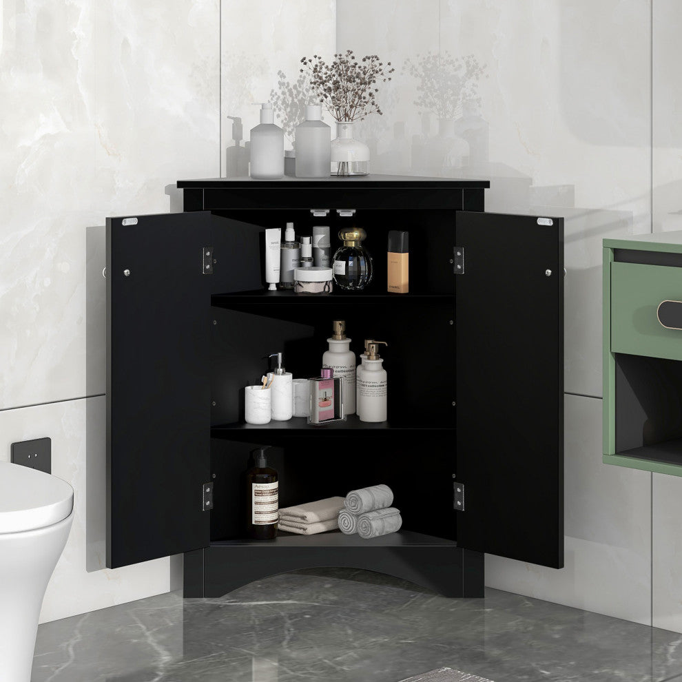 TATEUS Triangle Bathroom Storage Cabinet Freestanding Corner cabinet, Black