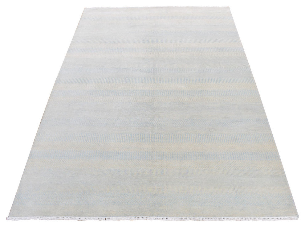Blue Grass Design Gabbeh Wool and Silk Hand Knotted Oriental Rug, 6'x9'3"