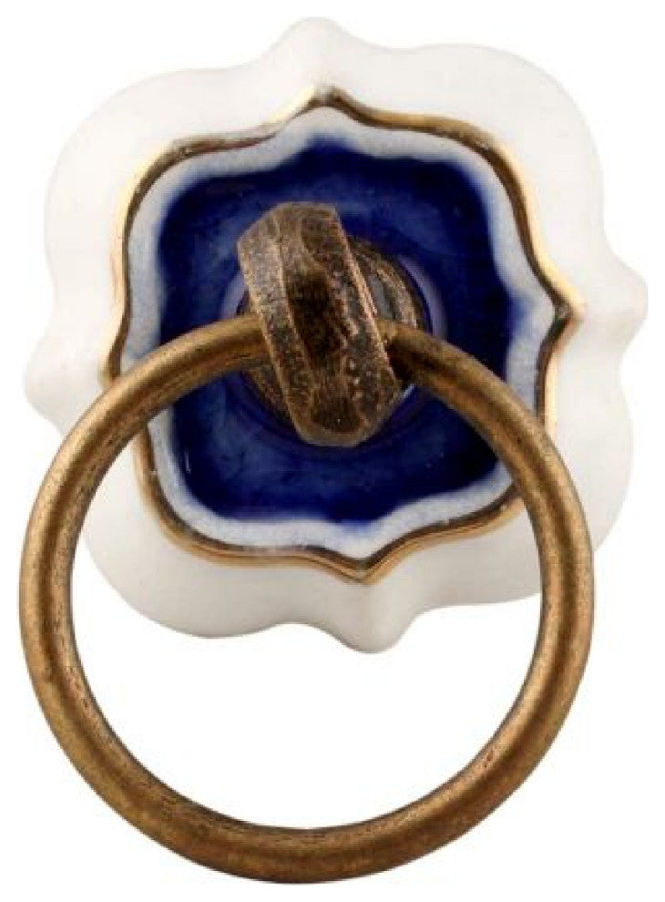 Set of Four Blue Ornate Ceramic Cabinet Knobs