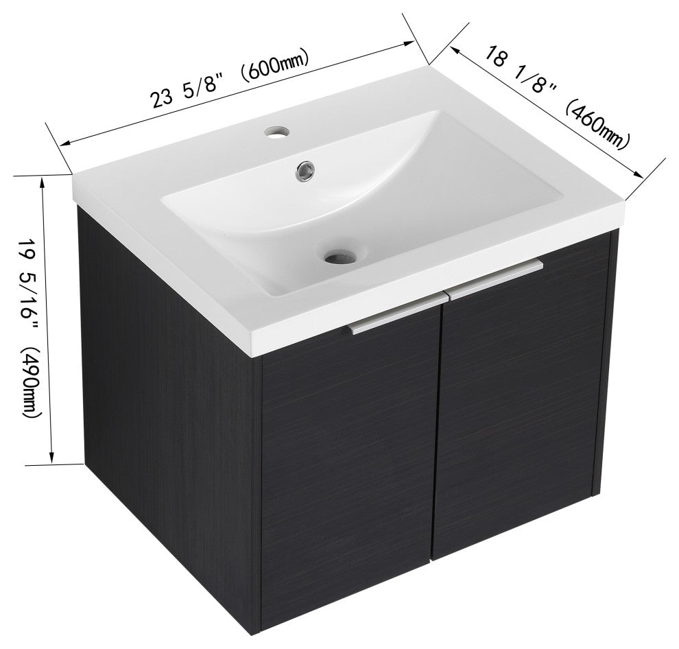 BNK Bathroom Vanity with Resin Sink, Modern Design with Soft Close Doors, Black Chestnut, 24"