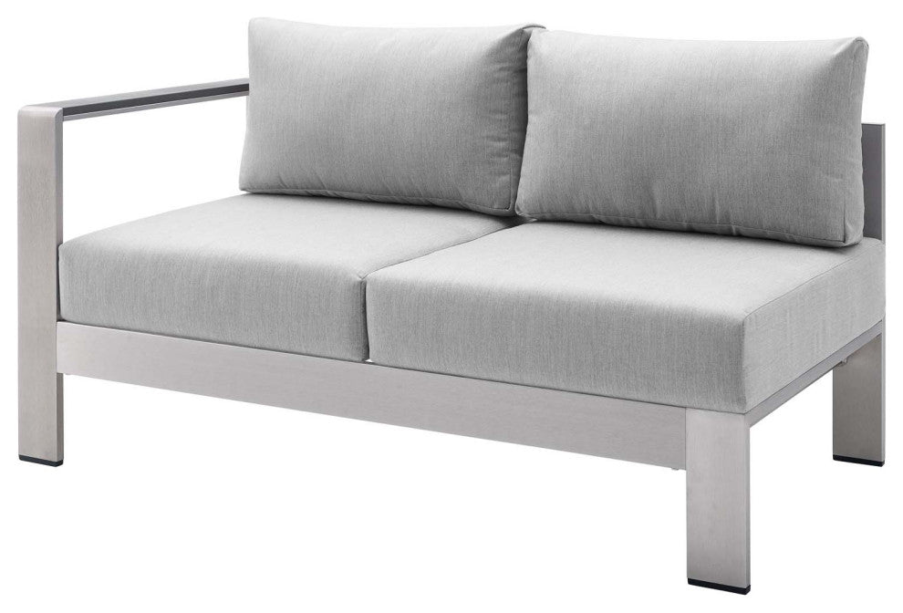 Sectional Sofa Chair Table Set, Sunbrella, Aluminum, Silver Gray, Outdoor