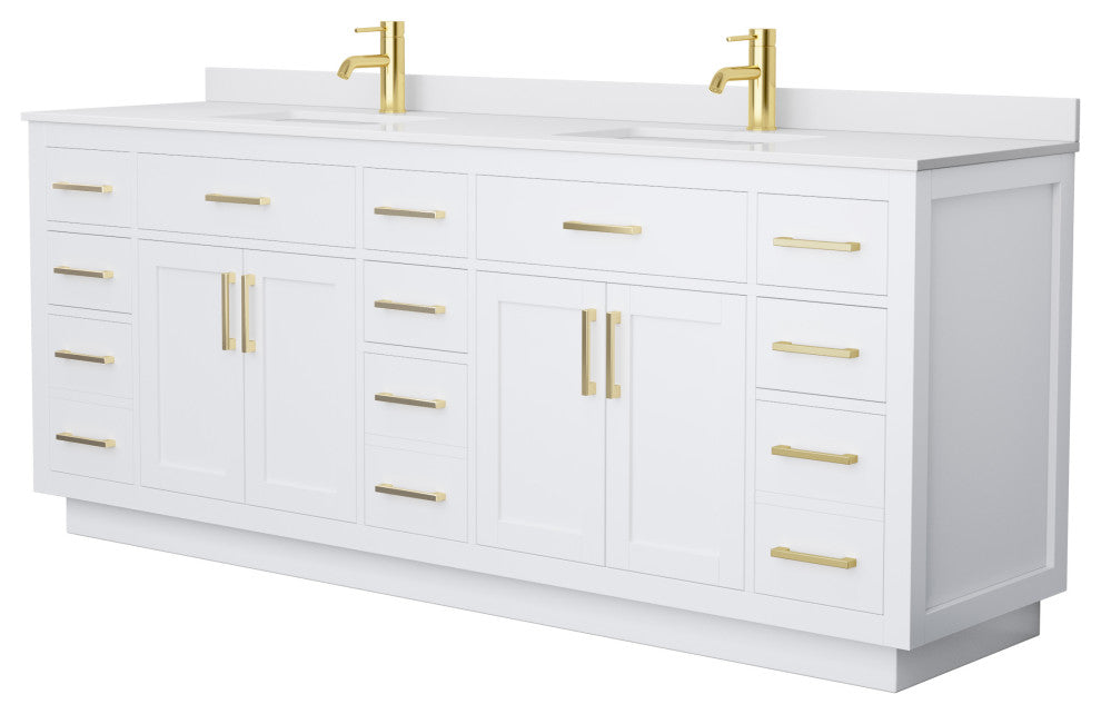 Beckett TK 84" Double Vanity,  Cultured Top, Gold Trim