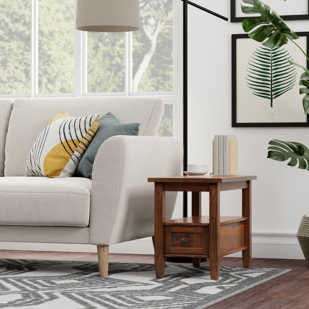 Warm Shaker Solid Wood 14" Rustic Narrow Side Table, Distressed Charcoal Brown