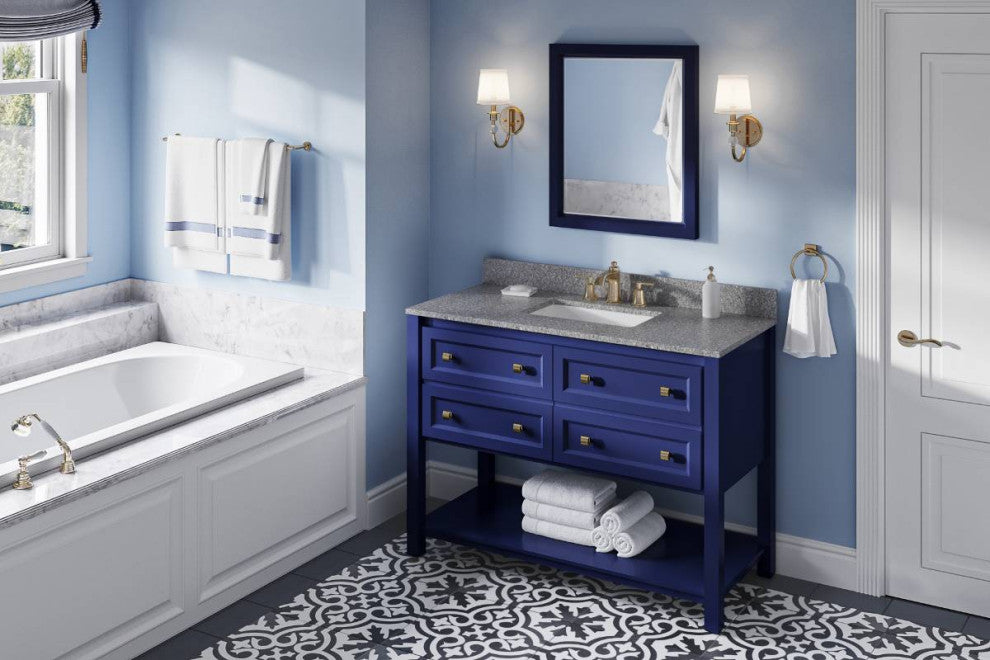 Adler Transitional 48" Hale Blue Vanity, Boulder Cultured Marble Vanity Top