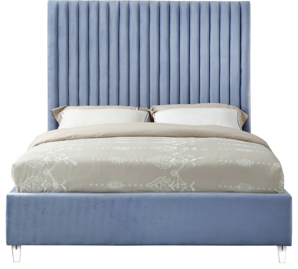 Candace Velvet Upholstered Bed, Sky Blue, Full