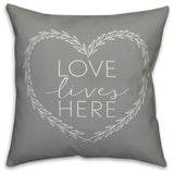 Love Lives Here Throw Pillow Cover, 18x18