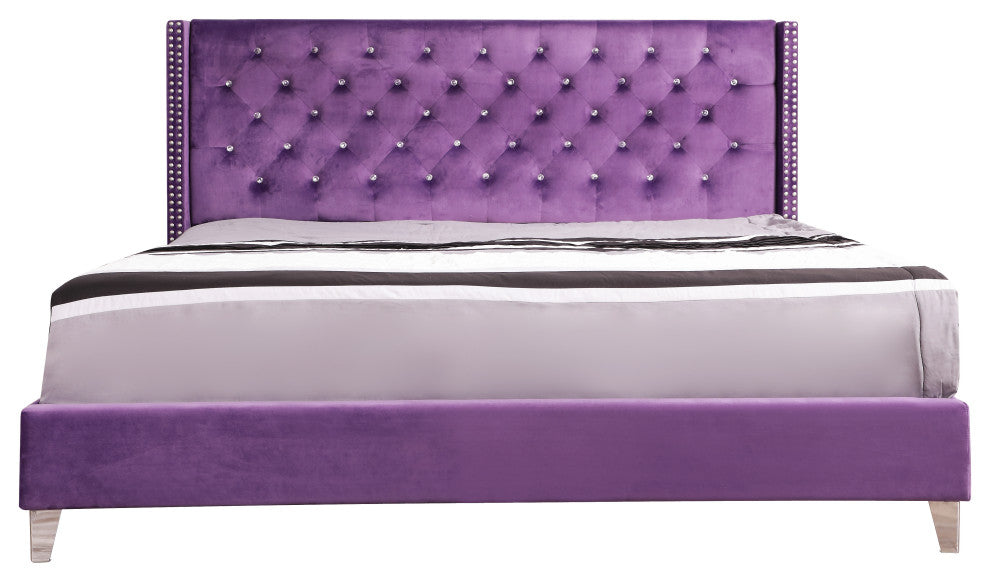 Chester Upholstered Velvet Bed, Purple, King