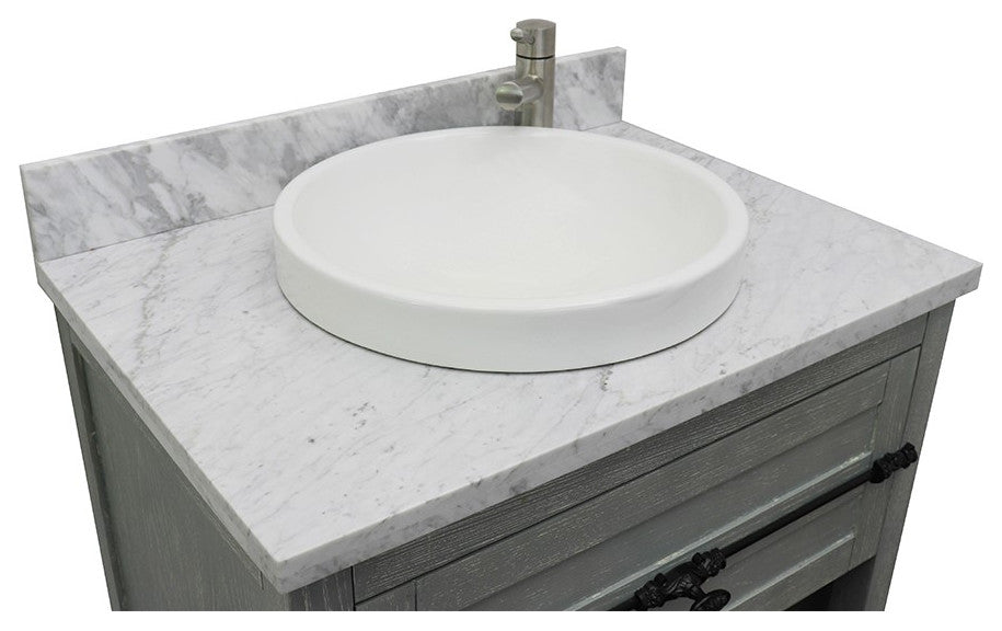 30" Single Vanity, Gray Ash, White Carrara Top, Round Sink