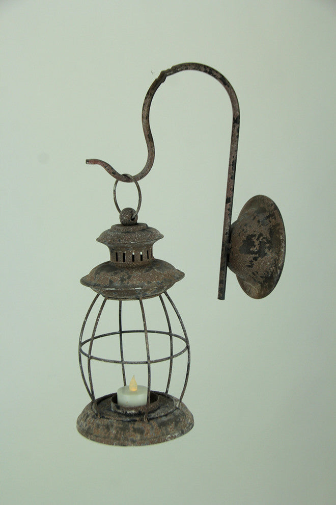 Distressed Metal Vintage Lantern Wall Mounted Candle Sconce