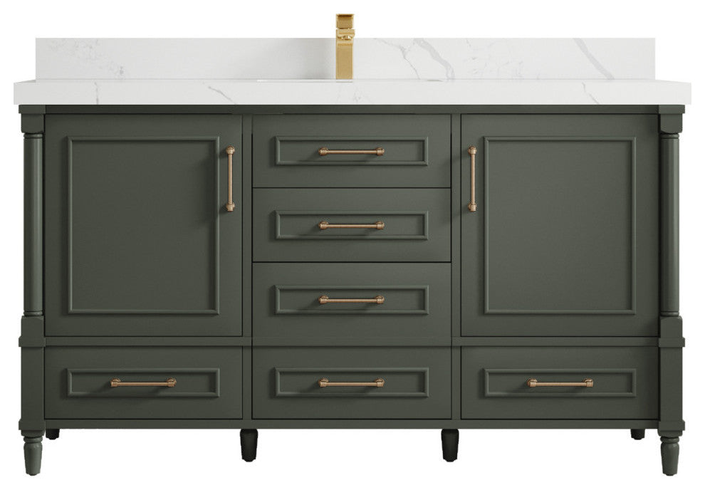 Aberdeen 60 Single Bathroom Vanity in Pewter Green 2" Calacatta Laza