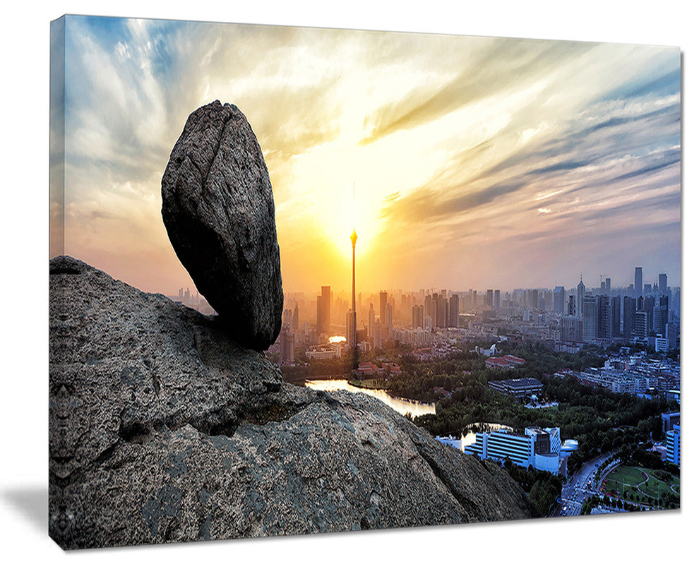 "Buildings And Crag On Rock Panorama" Landscape Wall Wall Art, 40"x30"