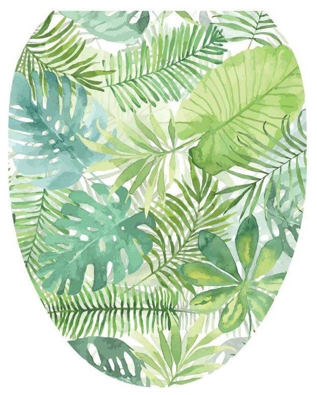Palm Leaves Toilet Tattoos Seat Cover, Vinyl Lid Decal, Coastal Bathroom Decor, Elongated