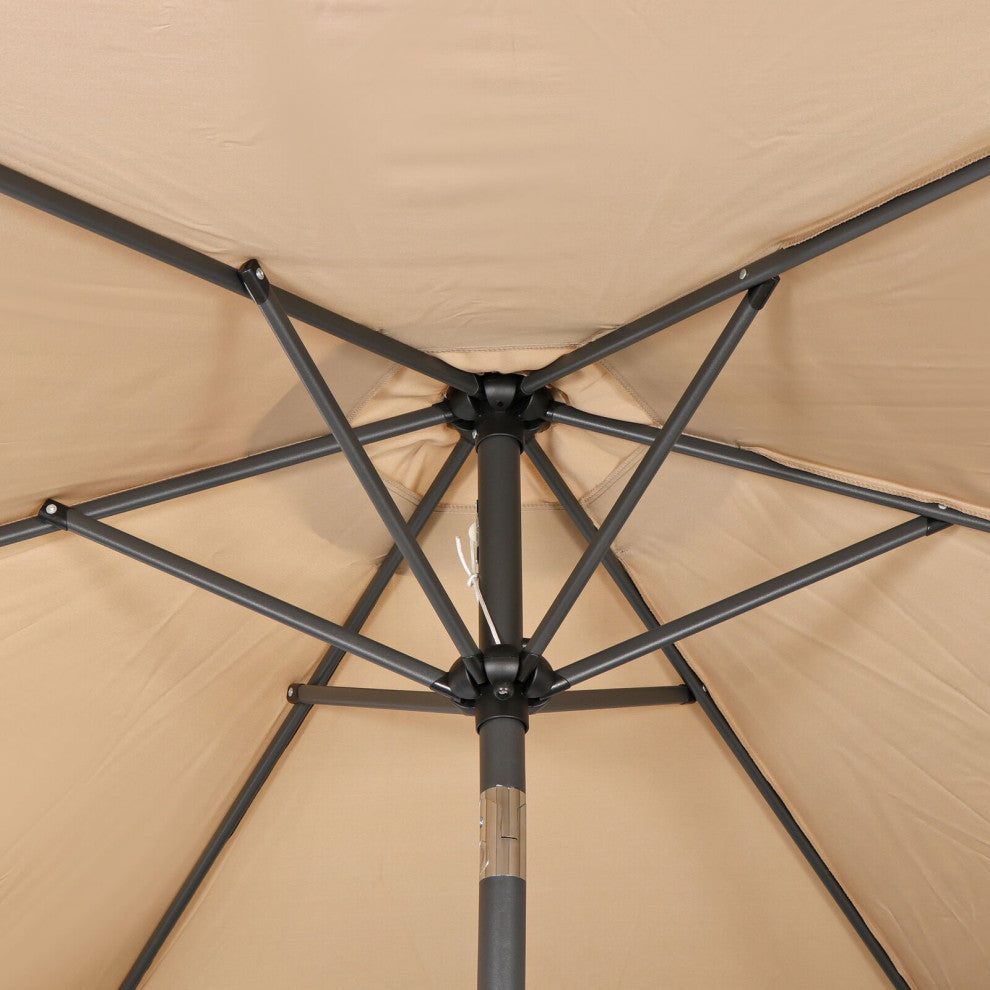 8' Outdoor Patio Steel Market Umbrella With Push Button Tilt and Crank, Khaki