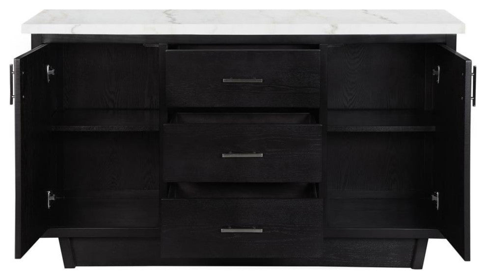 Sherry 3-drawer Marble Top Dining Sideboard Server White and Rustic Espresso