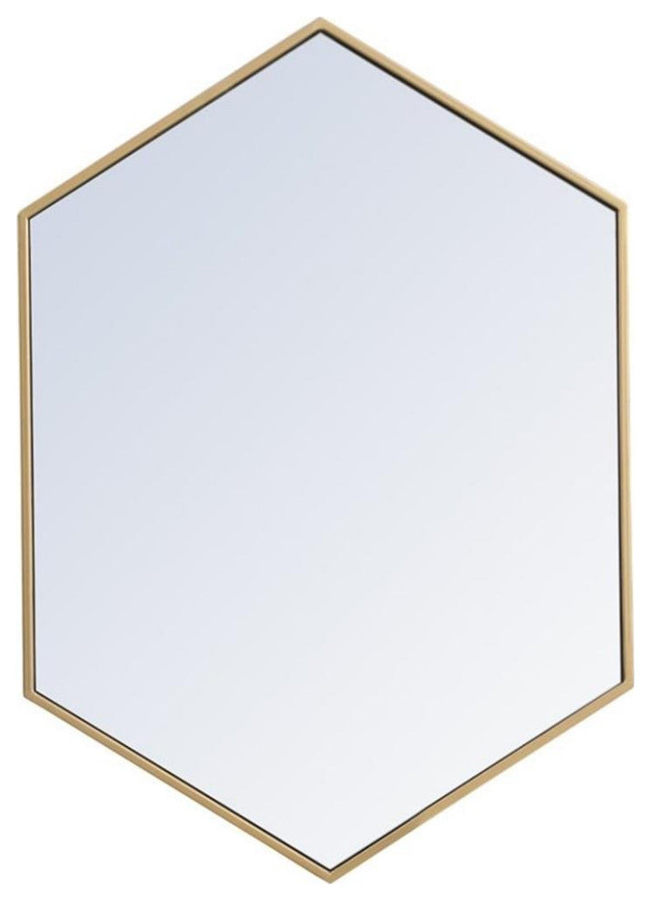 Elegant Decor Eternity 34" x 24" Hexagonal Metal Frame Mirror in Brass