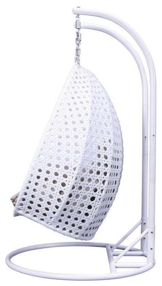 LeisureMod Modern 2 Person Wicker Double Hanging Egg Swing Chair, Whtie