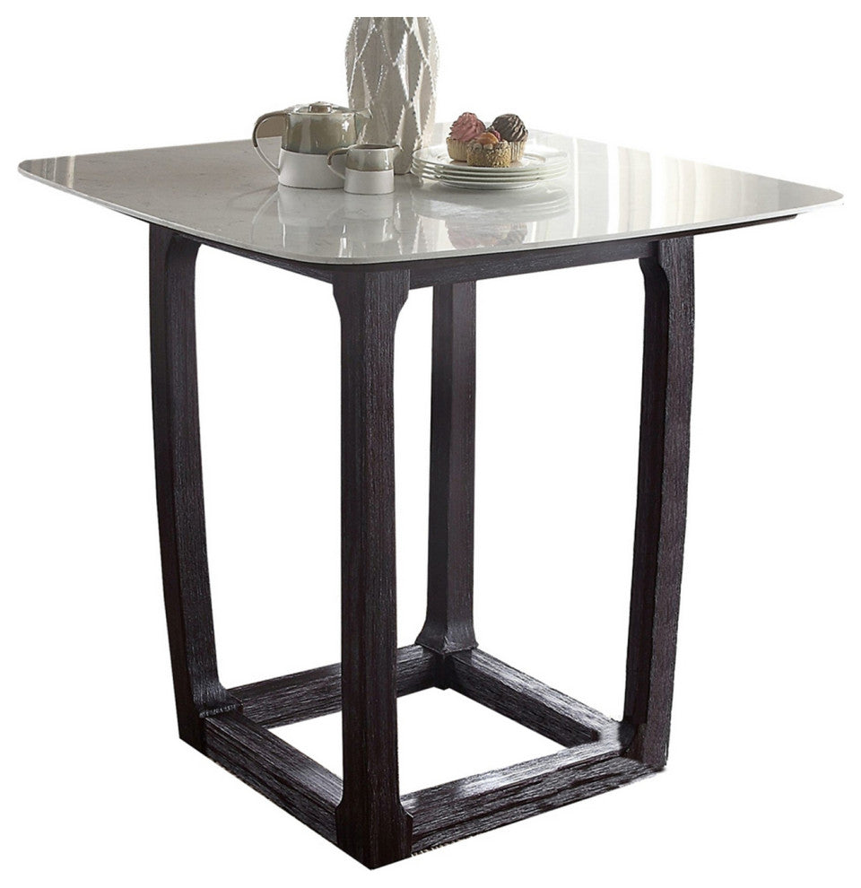 Square Marble Counter Height Table, White/Weathered Espresso Finish