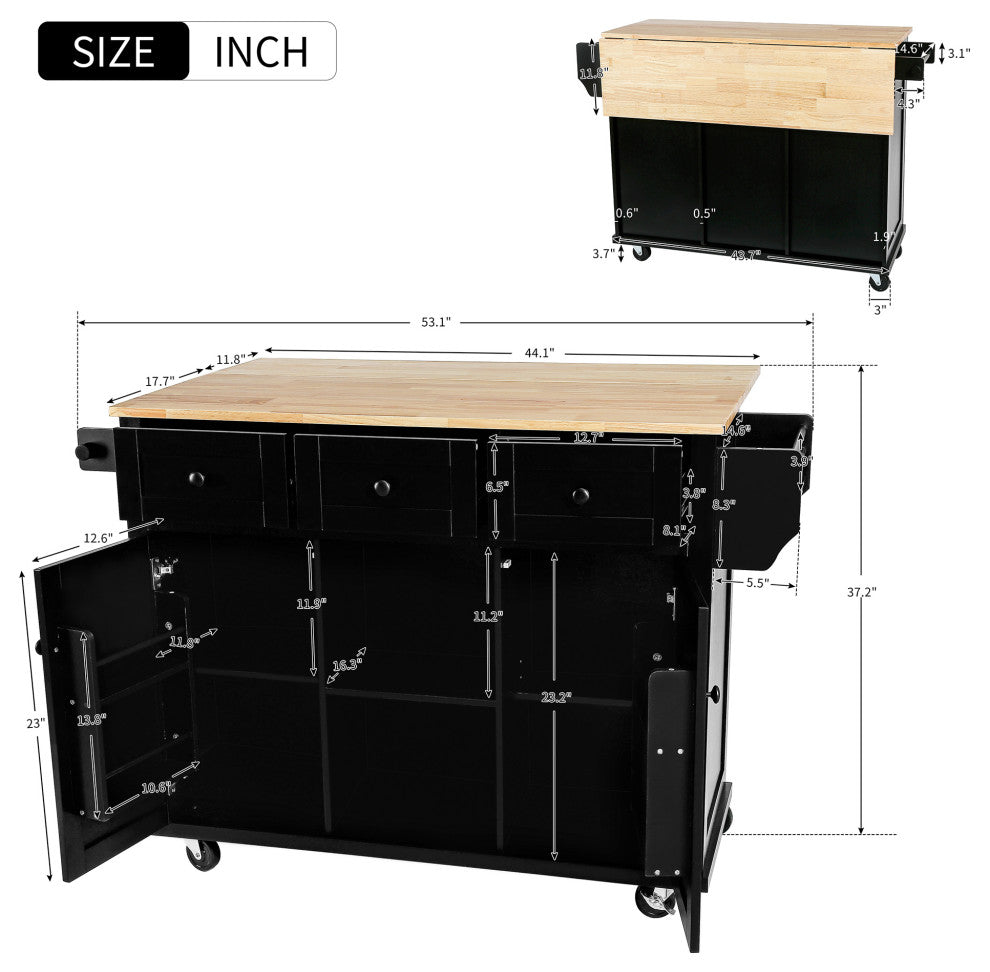 Black/Blue/White MDF Kitchen Cart Multifunctional, Storage Cabinet, Black