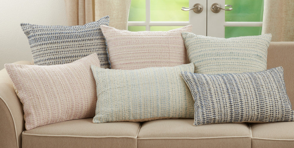 Woven Pillow With Line Design, Blue, 16"x24", Poly Filled