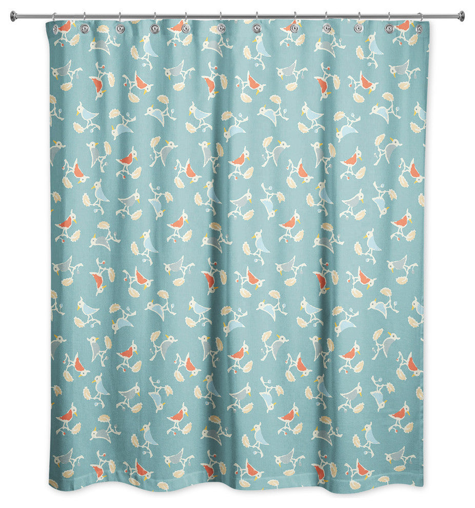 Songbird Pattern in Blue Shower Curtain