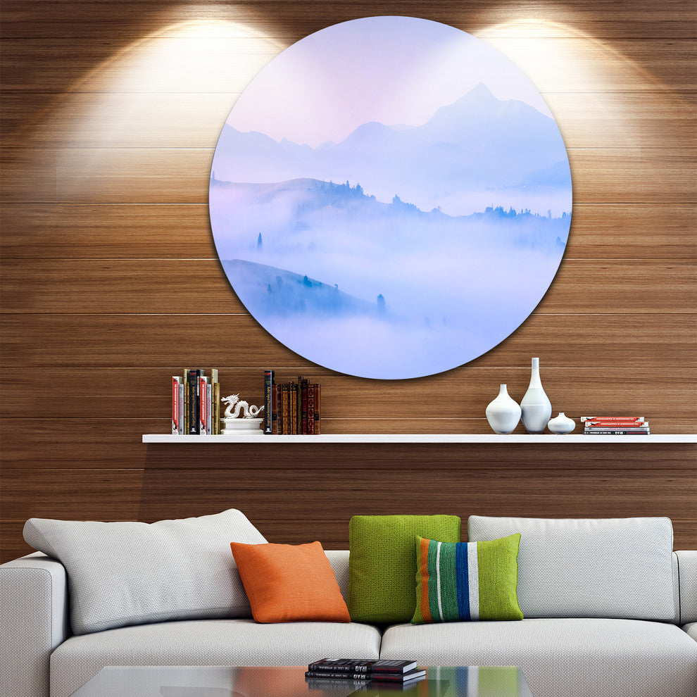 Silhouettes Of Morning Mountains, Landscape Photo Round Wall Art, 23"