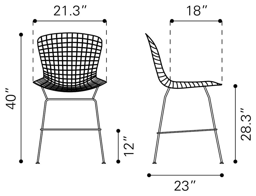 Bar Stool Chair Barstool, Set of 2, Steel Metal, Chrome, Mid Century Cafe