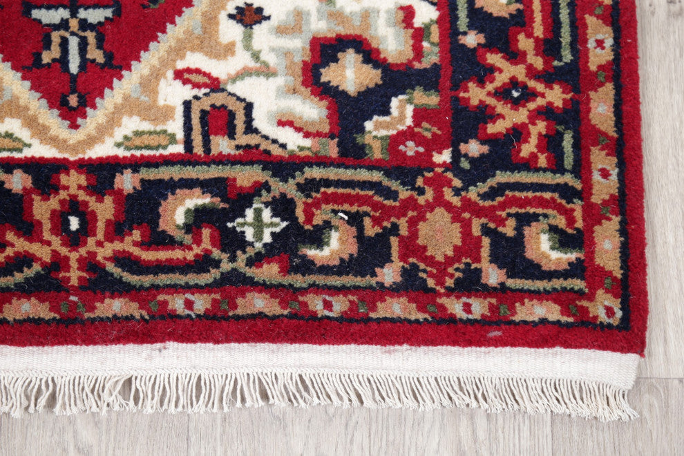 Hand-Knotted Heriz Oriental Traditional Indian Area Rug, Red, 5'4"x3'0