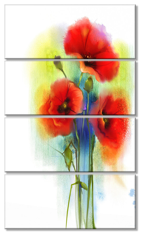 "Bunch of Bright Red Poppy Flowers" Flower Wall Art, 4 Panels, 28"x48"
