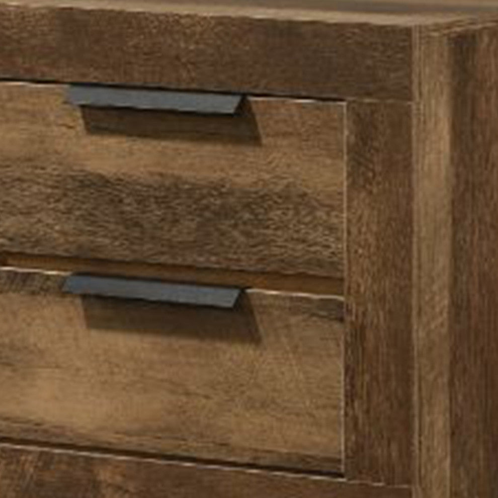 Benzara BM269078 Nightstand With 2 Drawers and Plank Style, Rustic Oak Brown