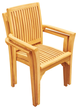 4-Piece Outdoor Teak Dining Set, 36" Round Table, 3 Lua Stacking Arm Chairs