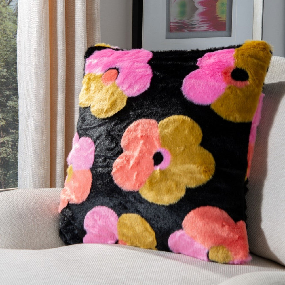 Safavieh Flower Child Faux Fur Pillow Multi 20" X 20"