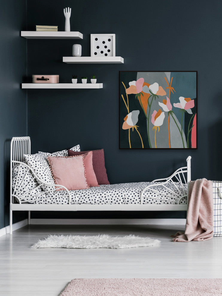 "Flourishing Flowers" Floater Framed Painting Print on Canvas