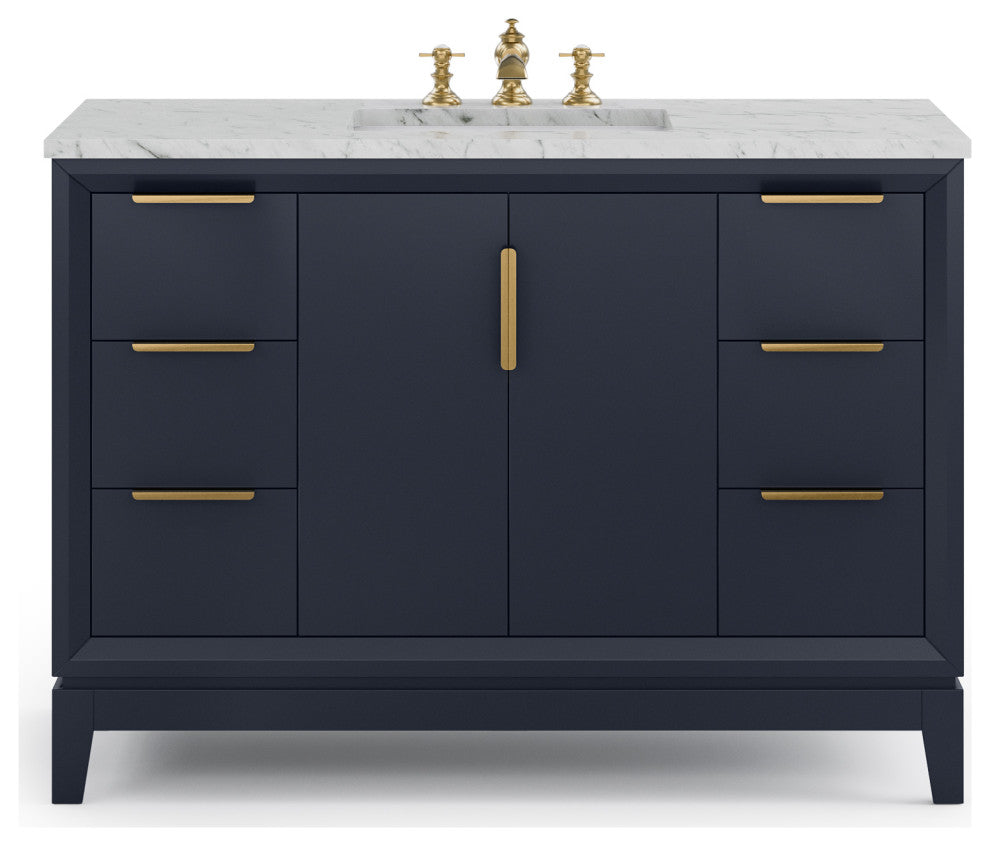 Elizabeth 48" Single Sink Carrara White Marble Vanity, Monarch Blue