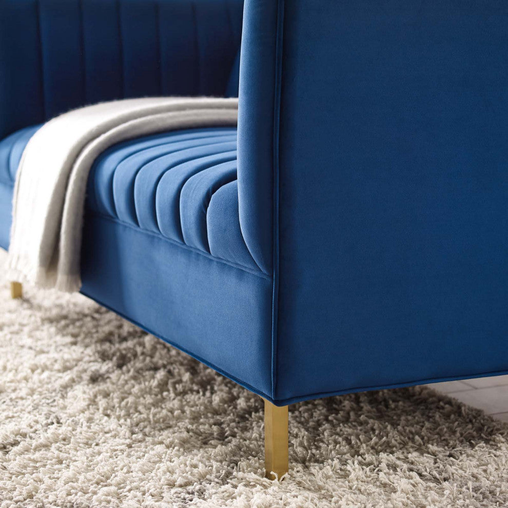 Tufted Loveseat Sofa, Velvet, Blue Navy, Modern, Living Lounge Hotel Hospitality