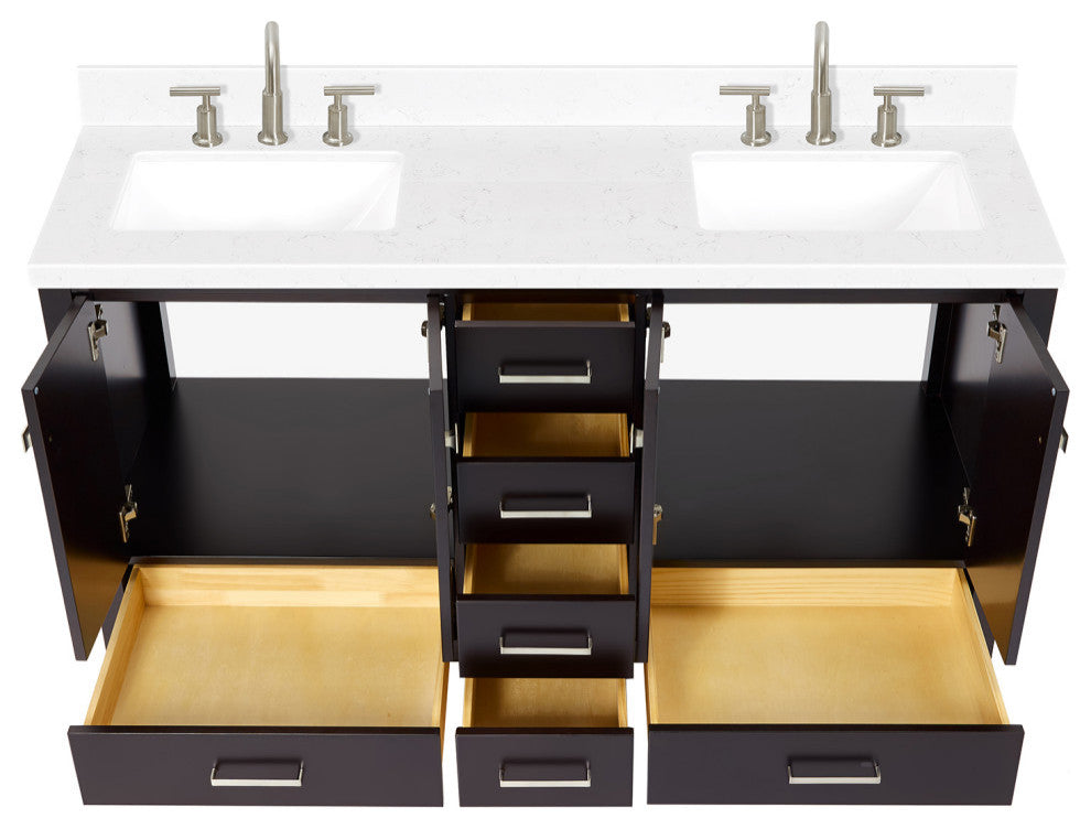 Ariel Cambridge 60" Double Rectangle Sinks Vanity, Carrara Quartz