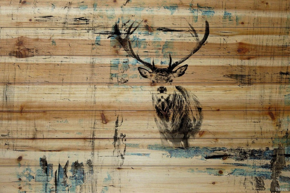"Looking for the Herd" Painting Print on Natural Pine Wood, 36"x24"