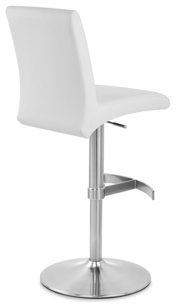 Coveteur Bar Stool White Leatherette Brushed Stainless Steel Adjustable Base