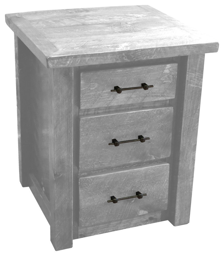 Barnwood Style Timber Peg 3-Drawer Nightstand, Thunder White