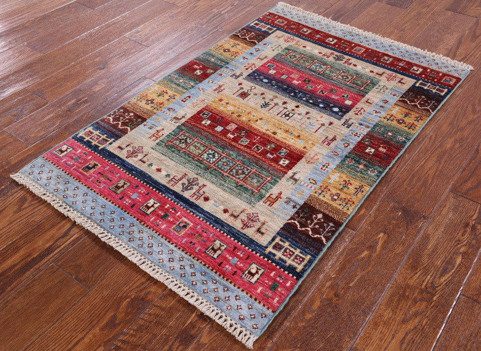 Handmade Persian Gabbeh Tribal Rug 2' 7" X 4' 0" Q8359