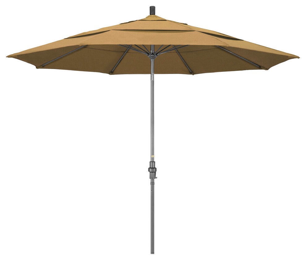 11' Grey Collar Tilt Lift Fiberglass Rib Aluminum Umbrella, Olefin, Straw
